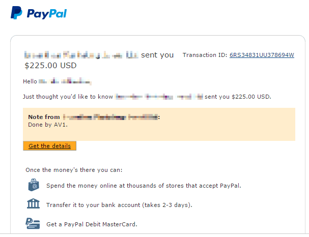 Paypal transaction proof